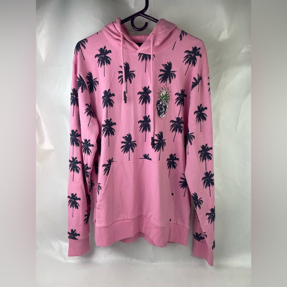 Elevenparis Pink with blue palms Hoodie Sweater Sz Large